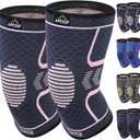 APEXUP Compression Knee Brace for Women, Copper Compression Sleeve for Knee Support, Arthritis Pain Relief, Meniscus Tear, ACL, Running (Large, Dark Grey+Pink)