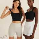 LOMON Square Neck Strappy Tank Top for Women Summer Sleeveless Crop Tops Seamless Going Out Top (Black, L)