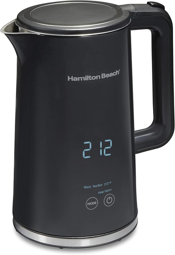 Hamilton Beach Digital Temperature Control Electric Tea Kettle, Hot Water Boiler & Heater 1.7L, 5 Preset Modes + Keep Warm, Fast Boil 1500 Watts, BPA Free, Cool-Touch Exterior, Black (41033) (1.8 Quarts)
