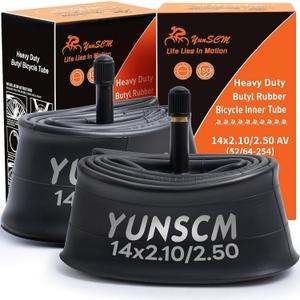 YUNSCM 2-PCS 14" Heavy Duty Bike Tubes 14x2.10/2.50 AV32mm Schrader Valve 52/64-254 Bicycle Tubes Compatible with 14 x 2.10 14 x 2.125 14 x 2.25 14 x 2.35 14 x 2.40 14 x 2.50 Tires Tubes
