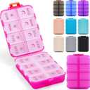 Foldable Weekly Pill Organizer 2 Times a Day with 2 Extra Compartments - Etched Labels - Portable 7 Day AM PM Medicine Box, Week Daily Travel Pill Case Holder for Meds, Vitamin, Supplement -Clear Pink