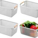 Ziliny 4 Pcs Plastic Mesh Baskets with Handles - Mesh Storage Hanging Organizer Bin Container Baskets for Home Organizing Pantry Closet Cabinet Kitchen Fridge Fruit Snacks Gifts, Grey(Medium)