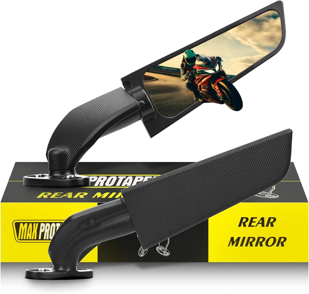 Aerodynamic Motorcycle Mirrors, 1 Pair Modified Racing Motorcycle Rearview Mirror,Wide Viewing Angle Wing Mirrors,360 Rotation for Sport Bikes - Honda Kawasaki Suzuki Yamaha (Large)