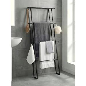Metal Leaning Ladder Towel Rack, 4-Tier Blanket Stand for Bathroom Living Room, No Drilling Quilt Storage Organizer (Matte Black)