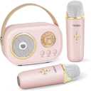 Mini Karaoke Machine for Kids&Adults,Portable Bluetooth Speaker with 2 Wireless Microphones and Stereo Sound Enhanced Bass,Gifts for Girl 6 7 8 9 10 11 12 Years Old (Pink)