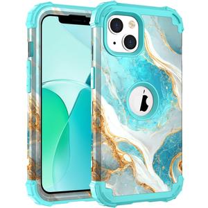 Hocase Heavy Duty Shockproof Protection Soft Silicone Rubber+Hard Plastic Bumpers Hybrid Protective Case for iPhone 13/14 (6.1") - Teal