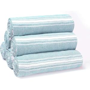 Belizzi Home Peshtemal Turkish Towel Cotton Chevron Beach Towels Oversized 36x71 Set of 6, Beach Towels for Adults, Soft Durable Absorbent Extra Large Bath Sheet Hammam Towel - Aqua Blue