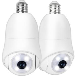 Light Bulb Security Camera, 2K 360 Pan Tilt WiFi Outdoor Indoor Cameras for Home Security Color Night Vision 24/7 Motion Tracking Detect Pet Dog Cam 2-Way Talk SD/Cloud Storage 2-Pack