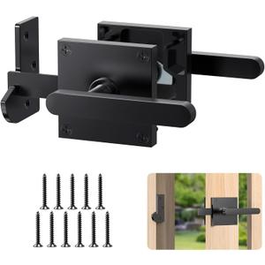 Double Sided Gate Latch, Heavy Duty Gate Latch for Wooden Fence, Black Gate Latch with Handles, Fence Gate Latch for Right Inswing Wooden Gates, Backyard, Garden