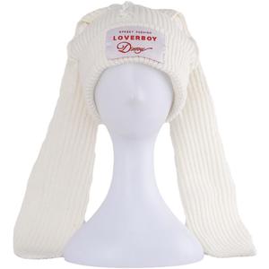 Cat Ear Beanie Cat Ear Hat Y2k Hat for Women Men Unisex Knit Beanies Soft Slouchy Warm Crochet Cap (Bunny & White)