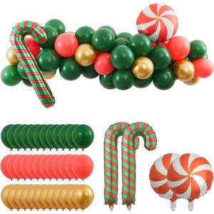 69 Pcs Christmas Balloon Garland Arch Kit - Vintage Red Green Gold Metallic Latex Balloons, Candy foil Balloons Arch for Xmas Party Decorations, Harvest Festival, Birthday, Entryways