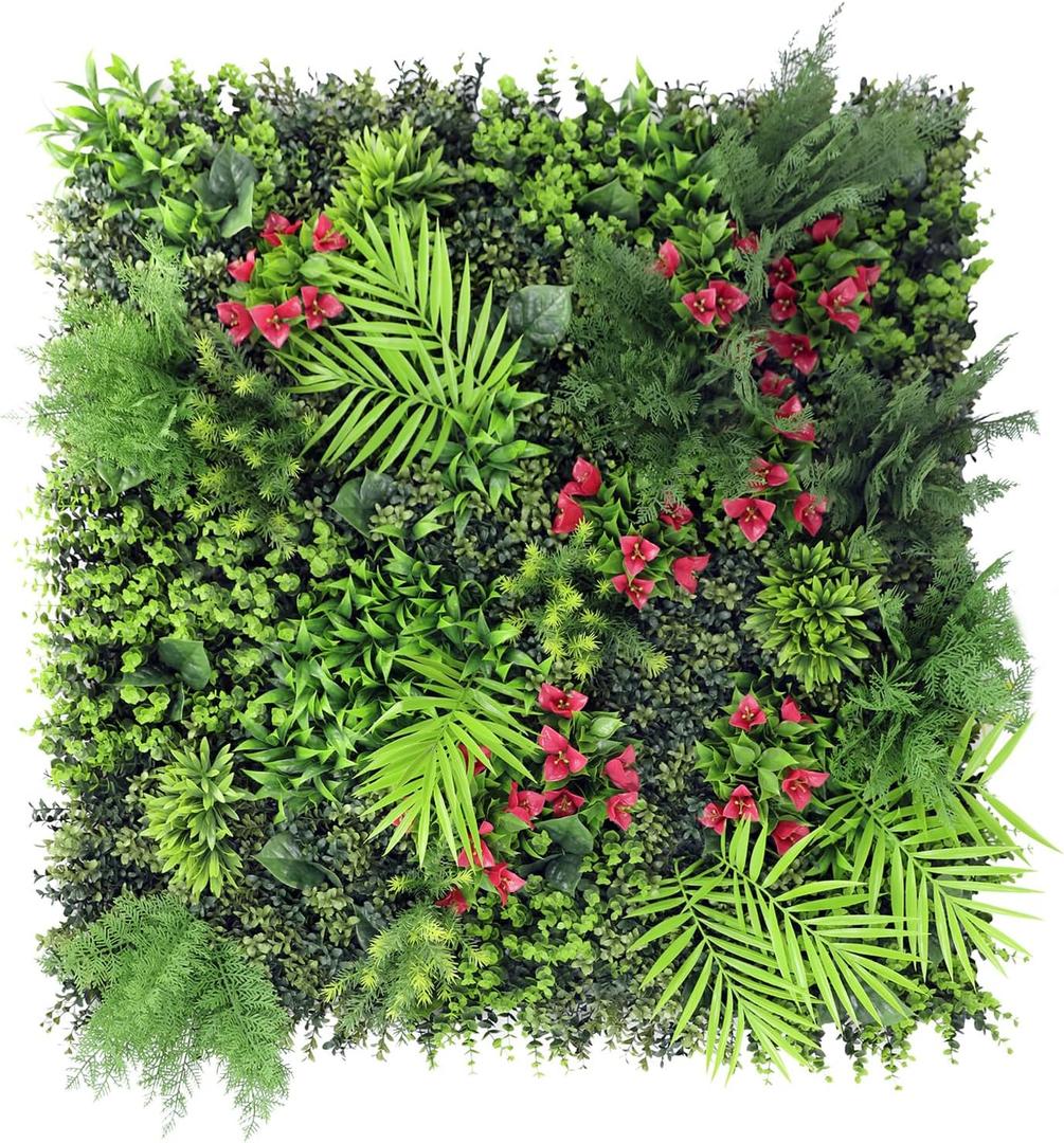 SunnyRoyal 1 Pcs Artificial Boxwood Panel 40"x40"3D Grass Wall Panels Greenery Backdrop Decor Privacy Hedge Fence Screen for Outdoor Indoor Backyard Garden Decoration, #12 Mixed