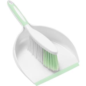 NACENA Dust Pan and Brush Set, Large Hand Broom and Dustpan Set Large Brush and Dustpan Set for Camping Broom and Dustpan Combo for Daily Cleaning Pet Hair Office Home Car, Light & Green