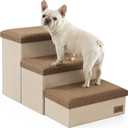 Dog Stairs With Storage, 3-Step Wider Sturdy Dog Steps For Small/Medium/Large Dogs And Older Cats, Folding Doggie Ramp For Bed/Couch/Car Hold Up To 180 Lbs (16.7" H, Brown)