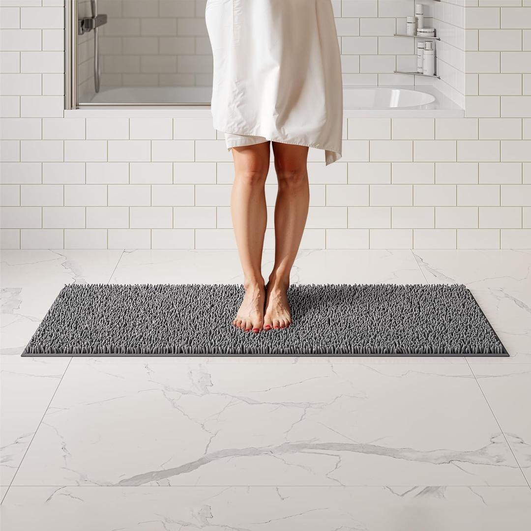 ITSOFT Plush Bathroom Rug 59x21, Absorbent Machine Washable Non Slip Chenille Bath Mats, Quick Dry Bathmat, Bath Rugs for Bath, Shower, Bedroom, or Door Mat, Charcoal Gray
