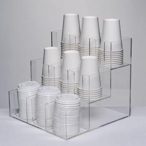 CiaoHER Acylic Coffee Cup and Lid Dispenser with 9 Compartments, Counter Top for Coffee Station to Organize Disposable Cups, for Home or Office Use (Clear)