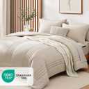 Monbix King Size Comforter Set - 7 Pieces Bed in a Bag King, Apricot Beige King Bedding Sets with Comforter, All Seasons Comforter Bed Set with Sheets, Pillowcases & Shams