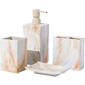 RQYIXI Bathroom Accessories Set 3 Pcs Marble Look Sets Toothbrush Holder Soap Dispenser Counter Top Ceramic Bathroom Decor Set Beige RQYIXI Bathroom Accessories Set 3 Pcs Marble Look Sets Toothbrush Holder Soap Dispenser Counter Top Ceramic Bathroom Decor Set Beige