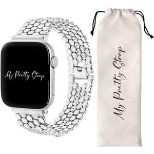 My Pretty Strap - Compatible Apple Watch Band Strap, Stainless Steel Fashion iWatch Replacement Strap- Easy Resizing, No Tool Needed, Fits Most Wrists- Series 1-11, SE and Ultra (Honeycomb Silver) My Pretty Strap - Compatible Apple Watch Band Strap, Stainless Steel Fashion iWatch Replacement Strap- Easy Resizing, No Tool Needed, Fits Most Wrists- Series 1-11, SE and Ultra (Honeycomb Silver)