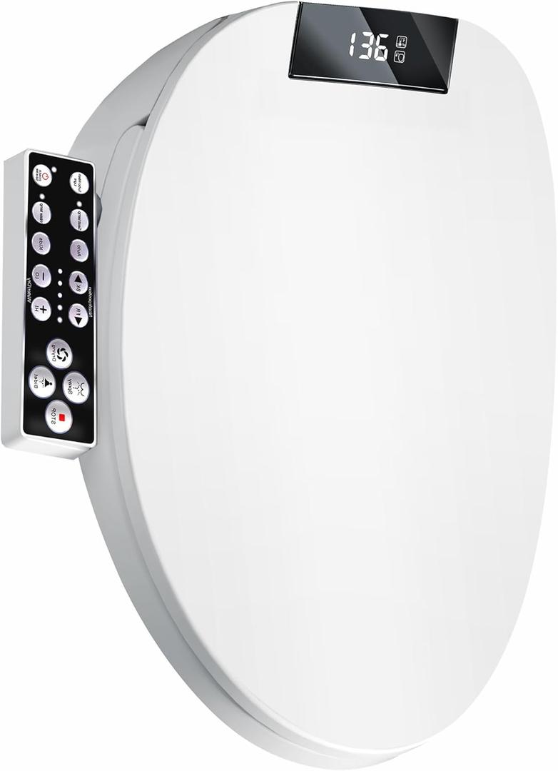 XCQQ Electric Heated Bidet Toilet Seat, Warm Water Oscillating Wash, Heated Toilet Seat, Air Dryer, Soft Close Lid, Night Light, Self Cleaning Nozzle, LED Display Requires Outlet - Elongated