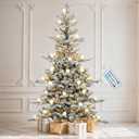 DWVO 6ft Prelit Flocked Aspen Fir Christmas Tree with Bulbs and Lights, Full Artificial Xmas Tree with 1336 Metal Hinged PE & PVC Flame Resistant Branches, 46 Bulbs and 270 Lights Remote Controlled