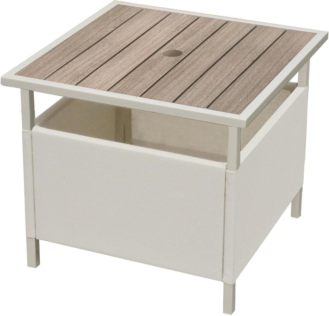 LZRS Adirondack Square Outdoor Side Table with Umbrella Hole, Pool Composite Patio Table,HDPE End Tables for Backyard,Pool, Indoor Companion, Easy Maintenance & Weather Resistant(Wood Like)