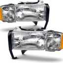 APSVE Headlights Assembly compatible with 1994-2001 Dodge Ram 1500,94-02 RAM 2500 3500,Fit Non-Sport Models Only, Headlamp w/Bulb & Corner Lights, Driver Passenger Side