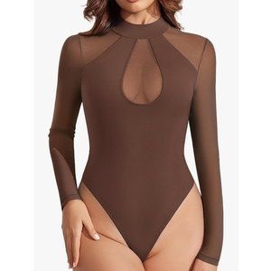 Avidlove Long Sleeve Bodysuits for Women Mesh Bodysuit Top Mock Neck Thong Body Suit Going Out Tops, XL