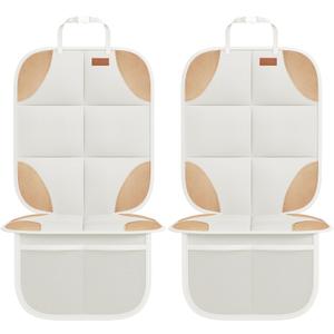 SMART ELF Car Seat Protector, 2Pack Seat Protector Protect Child Seats with Thickest Padding and Non-Slip Backing Mesh Pockets for Baby and Pet,Sedan SUV Truck (Beige Brown) (2PS)