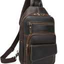 LANNSYNE Full Grain Leather Casual Sling Bag For Men Hiking/Travel/Business Crossbody Chest Bag Fits 12.9" iPad