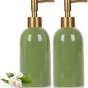 Natheeph 14OZ Ceramic Soap Dispenser Ceramic Soap Pump Dispenser Can Fill Liquid for Bathroom/Kitchen (2PC Green)