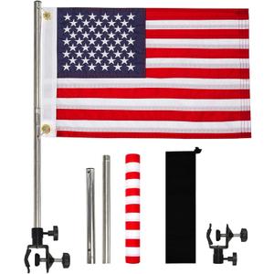 American Boat Flag Pole Kits Marine 16x24, Stainless Steel Boat Flag Pole with 1x Storage Bag, Adjustable Flagpole Holder with 50 Embroidered Stars American Flag Boat Accessories