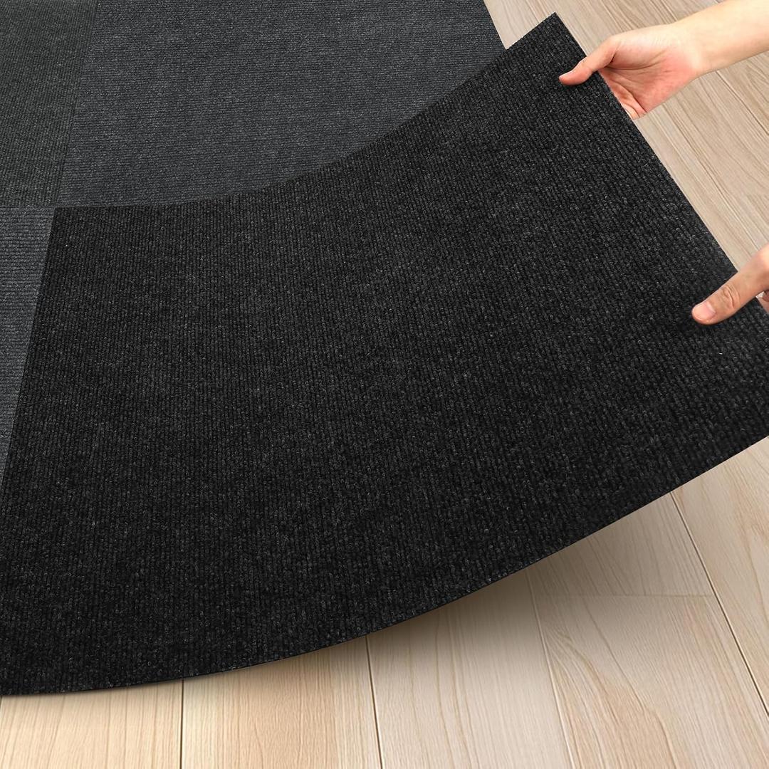 24"x 24" Carpet Tiles Peel and Stick 10Pcs, Non-Slip Carpets Squares (40 Sqft/Box, Black) - Indoor Outdoor Carpet Tiles, Self Adhesive DIY Installation for Room/Kitchen/Basement/Garage