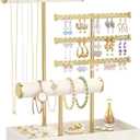 EsLuker.ly Bracelet Holder Earring Display Stand, T Bar Velvet Necklace Organizer Rack with Ring Tray for Vendors Women Selling, Large Capacity Jewelry Tower Tree Tabletop, Effortless Storage