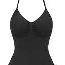 YEOREO SoftHue Impact Longline Strappy Top Women's Halter Workout Tank Tops Backless Gym Longline with Adjustable Strap Black S
