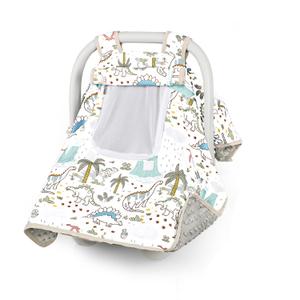SWESEN Car Seat Cover Baby, Winter Carseat Covers Baby Boy, Infant Car Seat Canopy with Breathable Mesh Peep Window, Baby Stroller Cover for All Season, Dinosaurs