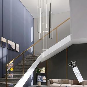 Siittoo Modern Dimmable Chandelier, 6 Lights Rectangle Led High Ceiling Chandeliers with Remote Control, Black Large Staircase Pendant Light Fixture for Foyer Entryway