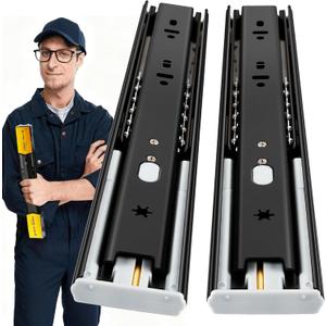 YENUO Soft Close Drawer Slides Full Extension Side Mount 12 14 16 18 20 22 24 inch Ball Bearing Metal Rails Track Guide Glides Runners Heavy Duty 100 Pound (Soft Close- 1 Pr, 18 Inch)