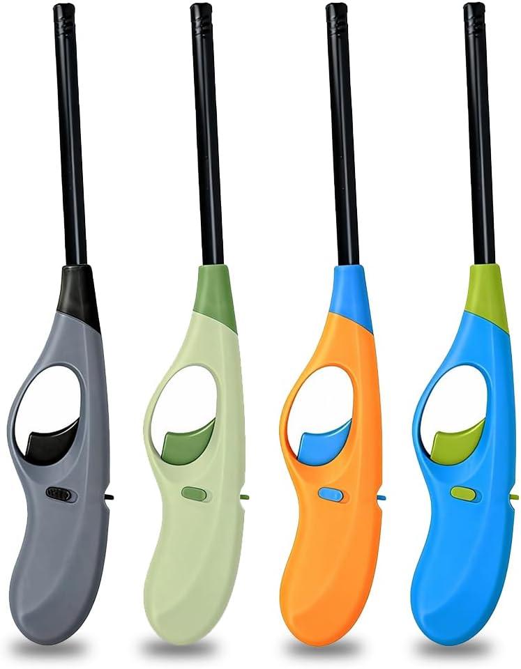 Butane Lighter, 4pcs Refillable Lighter for Candle(No Butane Inside) (Blue)