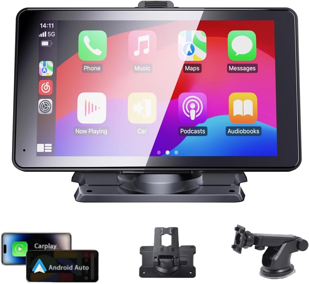 Portable Wireless Carplay Car Stereo, 7" HD Touchscreen for Car with Apple CarPlay & Android Auto with Mirror Link/Backup Camera/Siri/Bluetooth/Navigation/AUX for All Vehicles