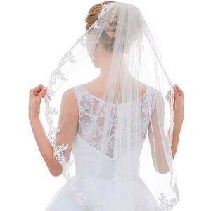 Lace Wedding Veil White Cathedral Veil 1 tier Tulle Floral Lace Fingertip Bridal Veils With Comb Gorgeous Wedding Veils for Brides