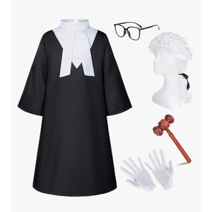 Irtysh Halloween Robe Judge Lawyer Adult Kids Party Graduation Gown Costume Cosplay Wooden Gavel Wig Glasses Gloves set, S