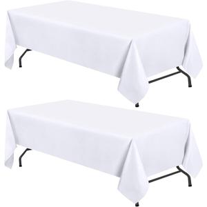 WEALUXE White Table Cloths for 8 Foot Rectangle Tables, 2-Pack, 60x126 inches, Water, Stain and Wrinkle Resistant, 200 GSM Washable Poly Fabric Tablecloths Rectangular, Elegant and Durable