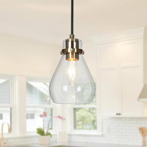 Modern Pendant Light, Gold Glass Pendant Lighting for Kitchen Island, Brass Hanging Light Fixtures for Foyer, Bedroom, Hallway and Dining Room