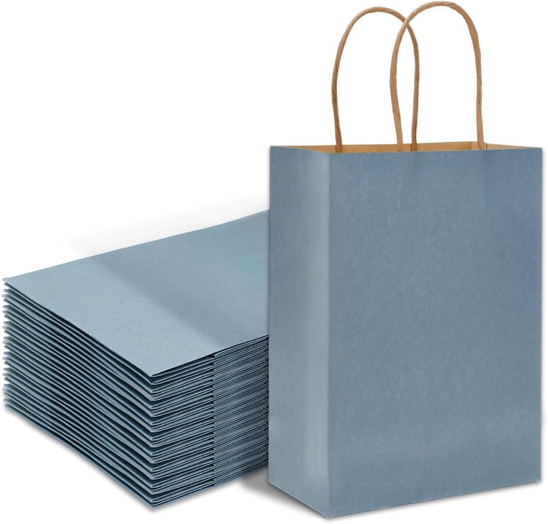 Whaline 24Pcs Kraft Paper Bags Calming Blue Gift Bags with Handles Candy Goodie Treat Bags Grocery Shopping Bags for DIY Crafts Baby Shower Birthday Wedding Party Supplies, 5.9x3.1x8.3inch