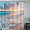 Ocean Beach Coastal Nautical Summer Sunset Shower Curtain for Bathroom 72W*72H Inch Seaside Seacoast Beachy Waves Bathtub Decor Seascape Neutral Cool Waterproof Polyester Fabric Set with 12 Hooks