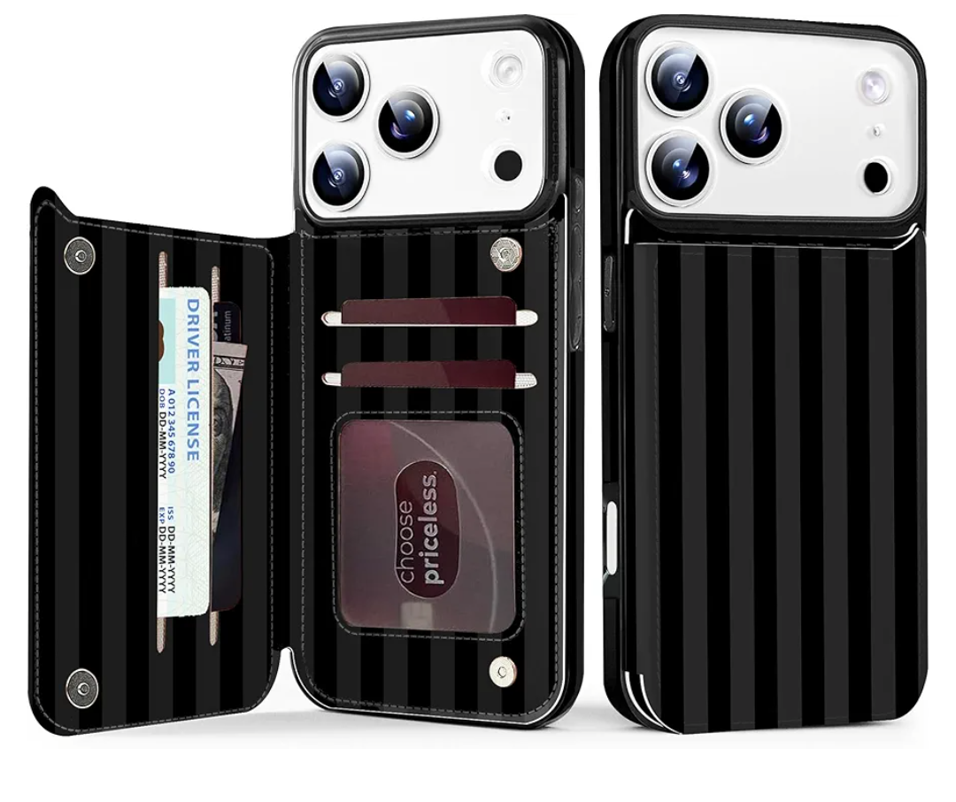 TopPerfekt for iPhone17 Pro Max Case Wallet with Card Holder, Military-Grade Drop Protection, Flip PU Leather Built, Double Magnetic Clasp and Durable Shockproof for iP17 PM5G 2025 Cover-Stripes Black