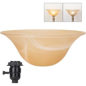 Glass Lamp Shade Replacement for Torchiere Floor LampsLamp Shade for Floor Lamp with Base E26 Socket, Standing Lamp Replacement Shade, Alabaster Glass Bowl Shade,E26 Socket Not Included (Amber)