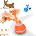 Interactive Dog Toy, Motion-Activated & Automatic Rolling, USB Rechargeable Smart Dog Ball with Teaser Rope & Squeaky Sound for Small & Medium Dogs, Puppy Stimulation Toy Orange & Blue (Orange)