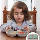 BABELIO Powerful Suction Plates for Baby and Toddler, 100% Food Grand Silicone, Divided, BPA Free, Microwave & Dishwasher Safe, Stay Put, 3 Pack